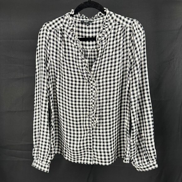 Anthropologie Tops - PAIGE Aurelie Gingham-Print Metallic Ruffle Frill Puff Check Button Down Shirt S
